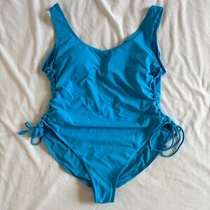 Cyn & Luca One Piece Swimsuit Lace Up Sides Blue Bra Shelf Women's Plus Size 2X
